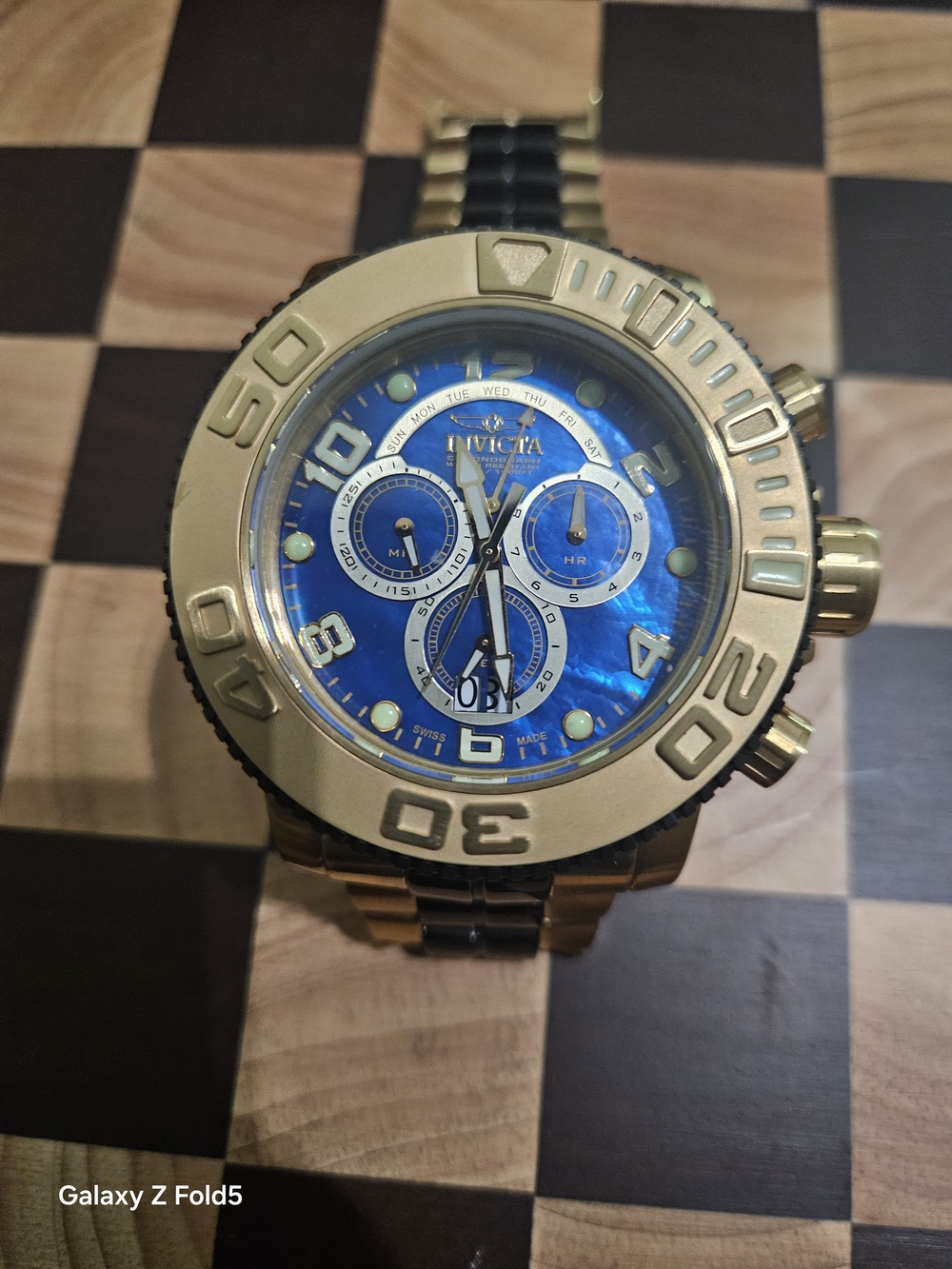 Invicta Sea Hunter Gold Tone Diver Watch with Blue Dial 58mm